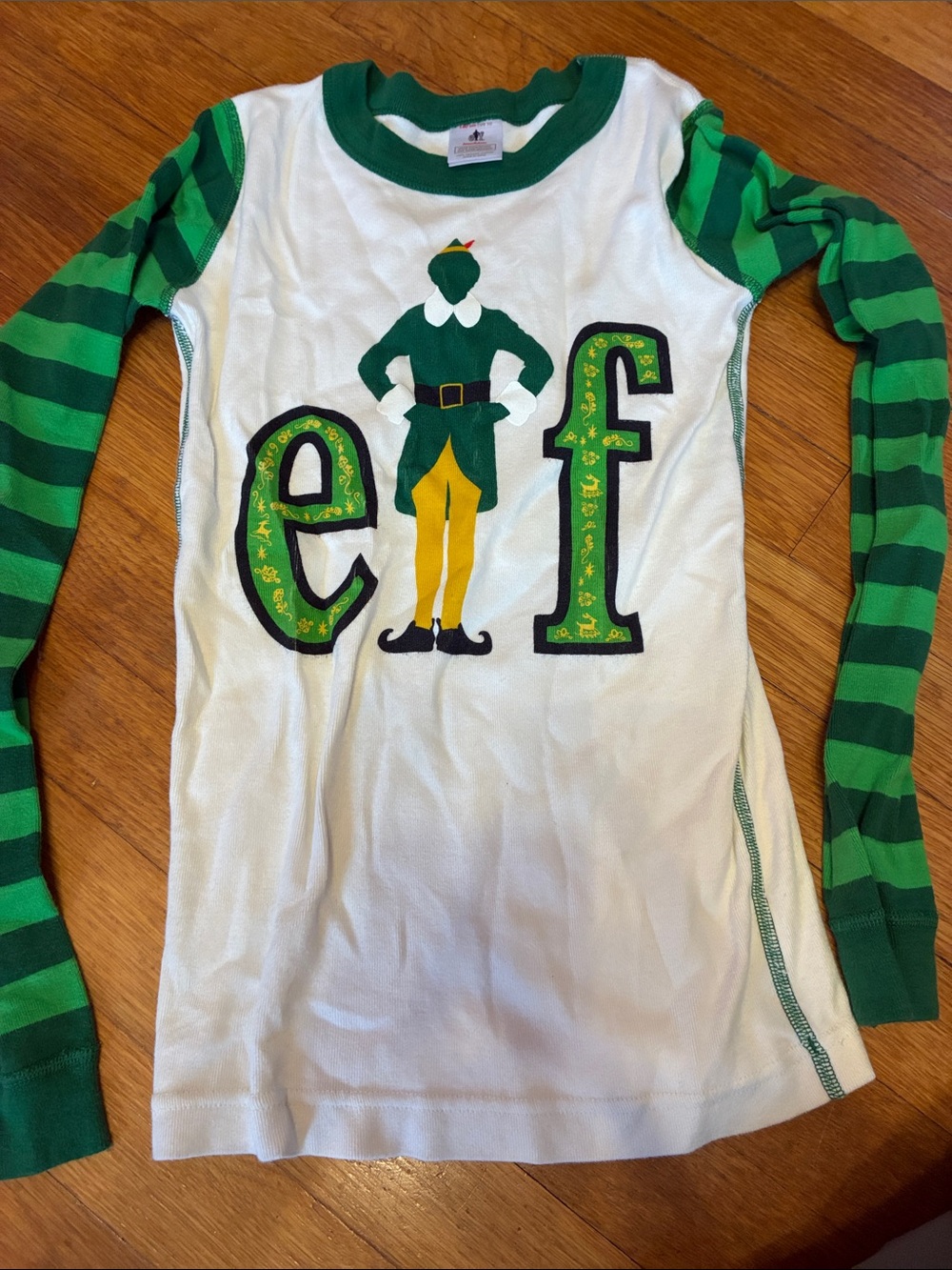 Hanna Anderson Kids Green & White Elf Long-Sleeve Top and bottom size 10